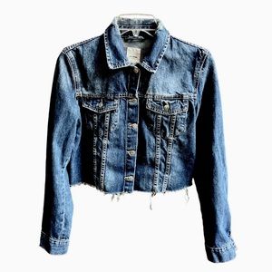 Zara Cropped Distressed Jean Jacket Blue Size Medium